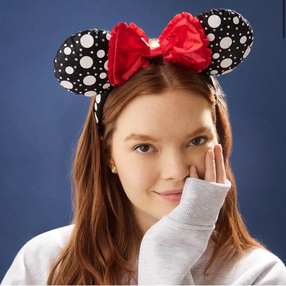 NWOT-Disney X BaubleBar Black and White Polka Dot Headband with Red Bow